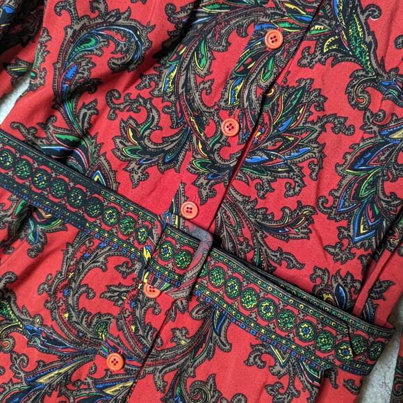 Vintage Red and Black Paisley Midi Dress - Picture 4 of 5